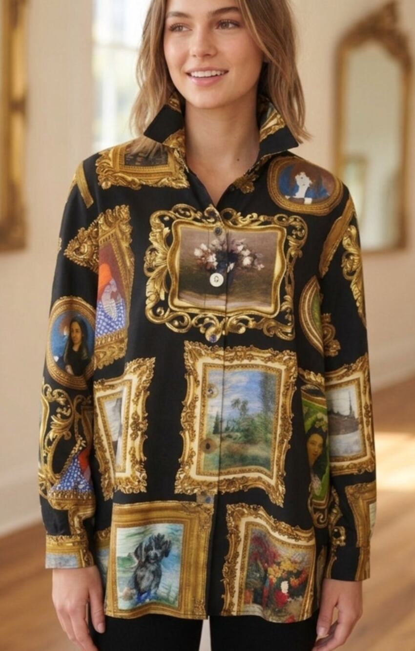 Stunning John Mark Art Museum Blouse with Boned Collar & Ruched Sleeves